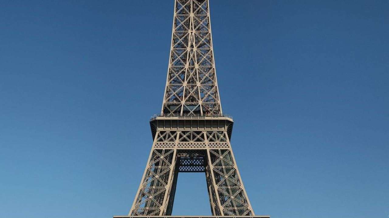 Eiffel Tower seen from the Champ de Mars in Paris, France
