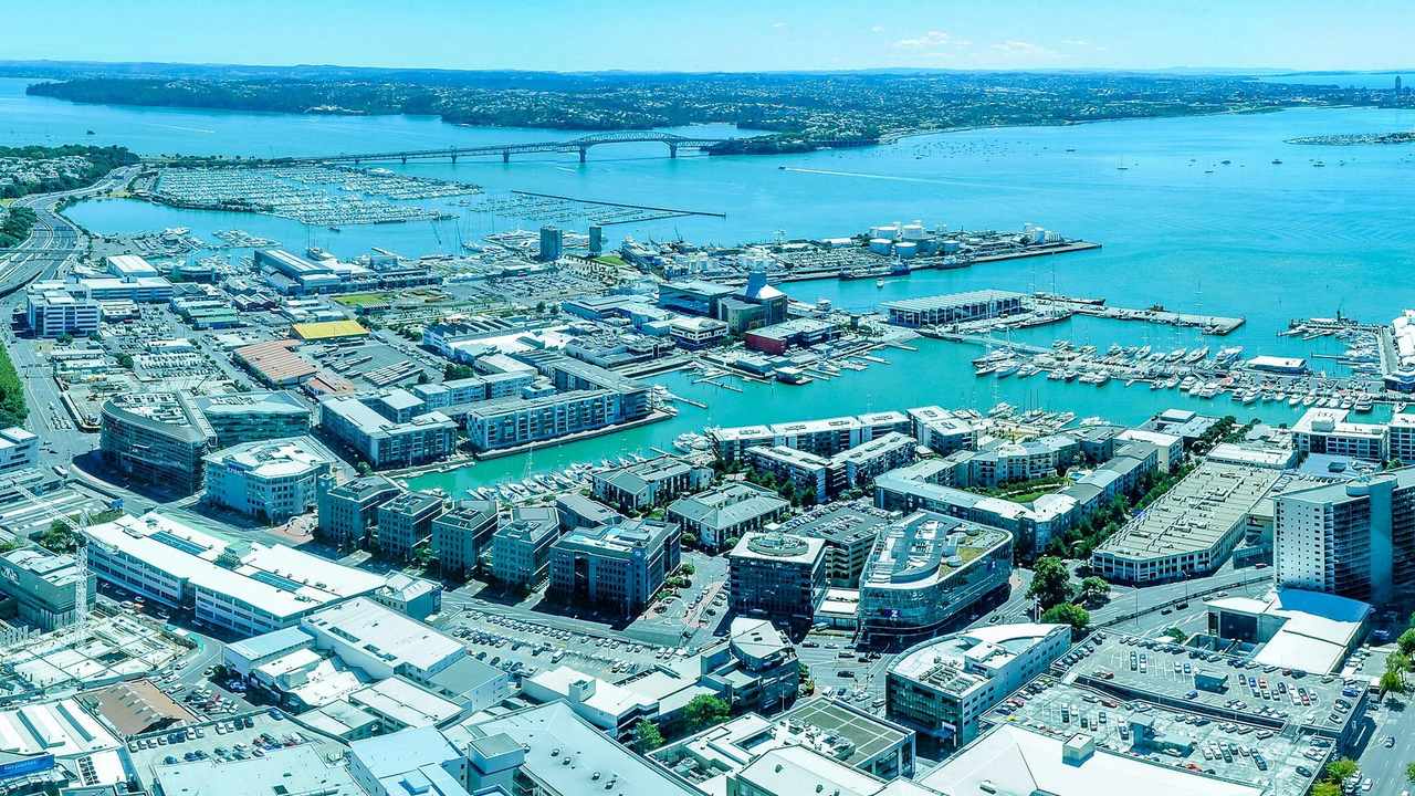 Auckland’s Sky Tower and harbour